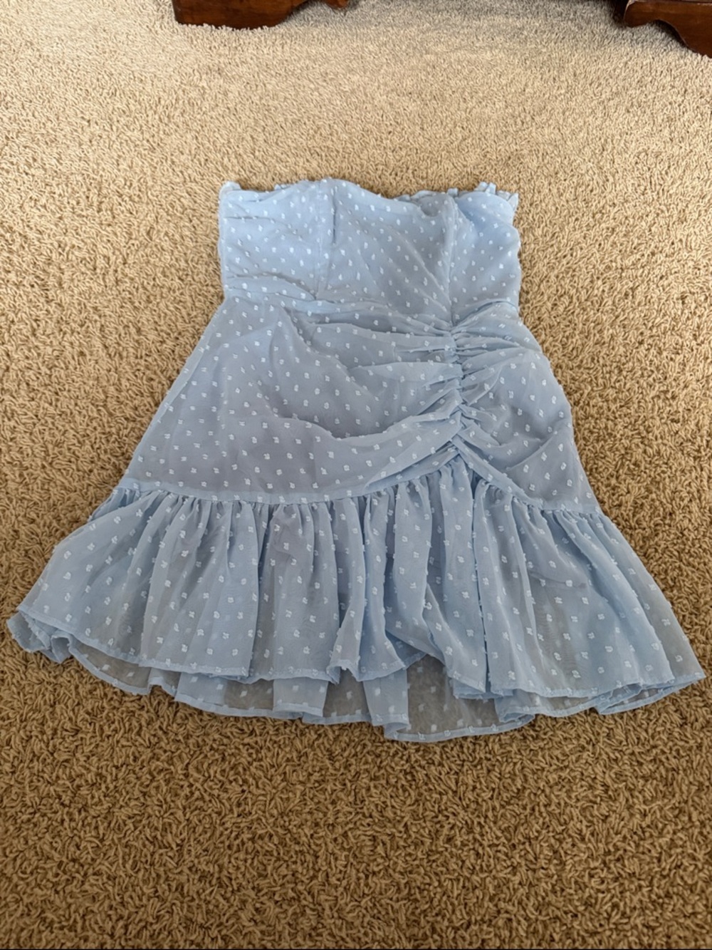 Hello Molly Light Blue Strapless Ruffle Mini Dress